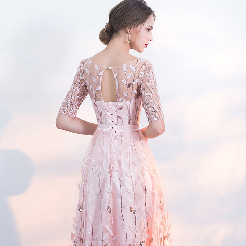 Elegant Pink Lace Princess Evening Gown Feminé Luxé