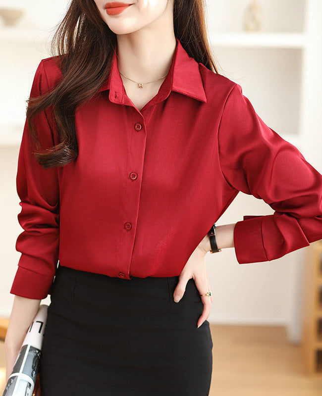 Luxé Non-Iron Satin Blouse - Classic Silky Long Sleeve Shirt Feminé Luxé