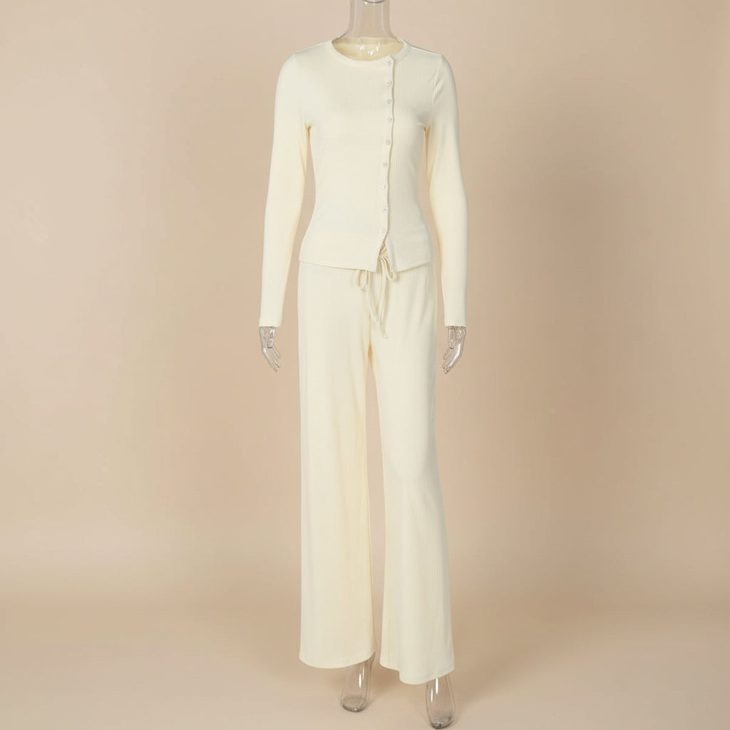 Butter Yellow Cardigan Top & Wide-Leg Trouser Set | Feminé Casual Luxe Co-ord Feminé Luxé