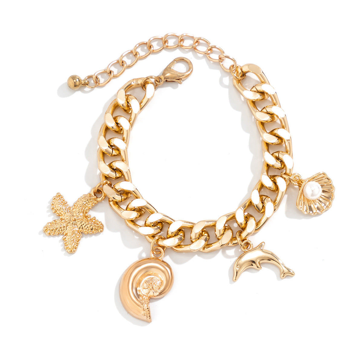 Bohemian Gold Tone Chunky Chain Necklace & Bracelet Set with Sea Charms Feminé Luxé
