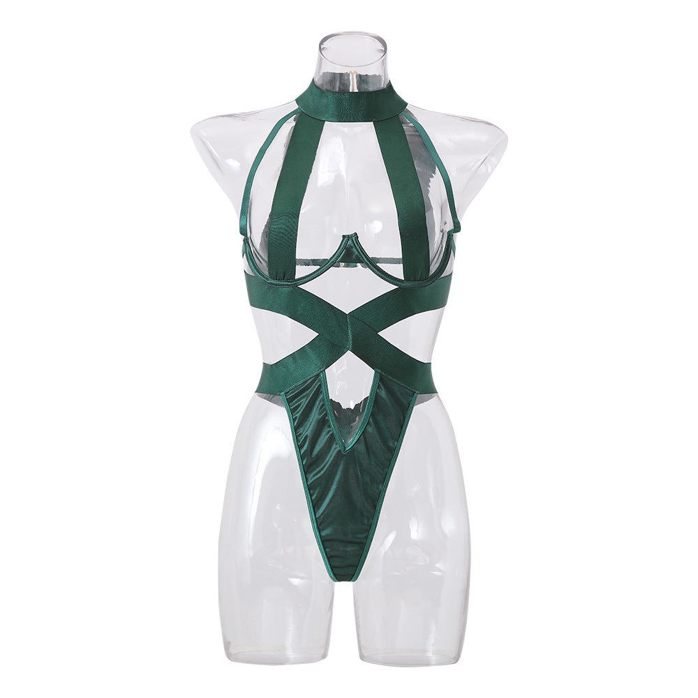 Bold Black Strappy Harness Hollow-Out Lingerie Bodysuit Feminé Luxé