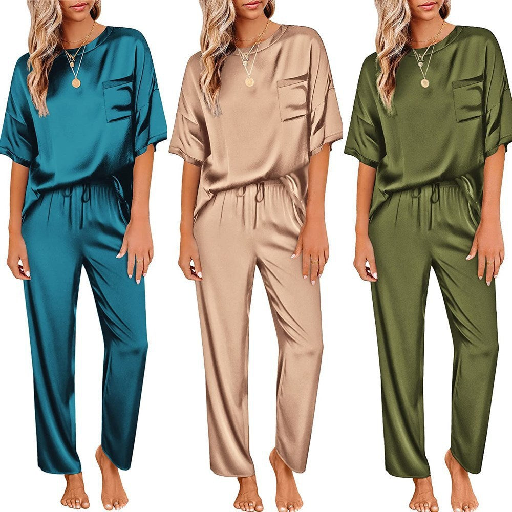 Luxury Satin Silk Short Sleeve Pajama Set - Elegant Loungewear PJs for Women Feminé Luxé