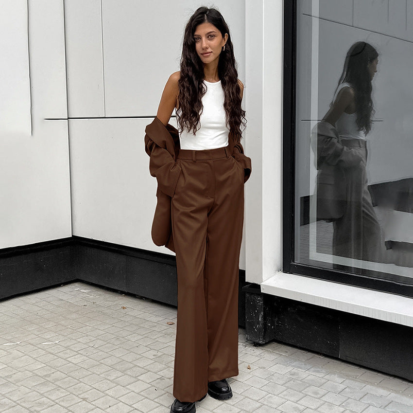 Vintage Inspired Oversized Blazer & Wide-Leg Pant Suit Set Feminé Luxé