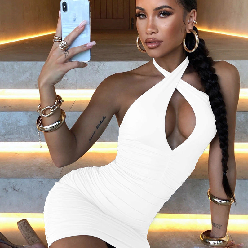 European & American Halter Pleated Mini Dress Feminé Luxé