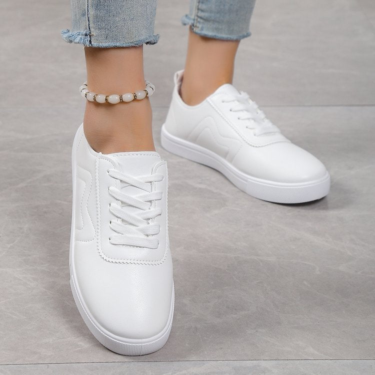Round Toe Flat Bottom Lace Up Casual Comfortable White Shoes Feminé Luxé