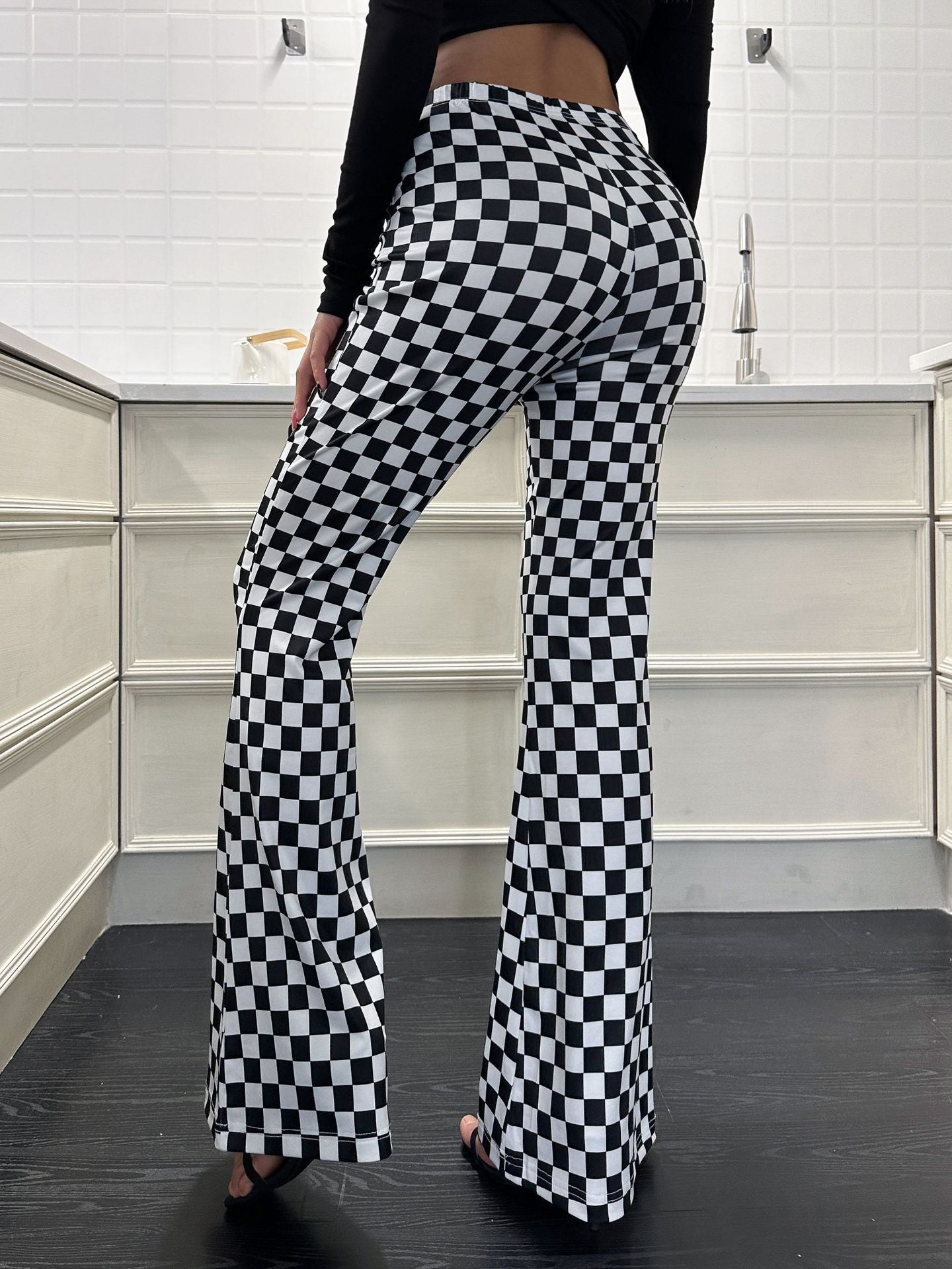 Iconic Checkerboard High-Waist Flared Yoga Pants Feminé Luxé