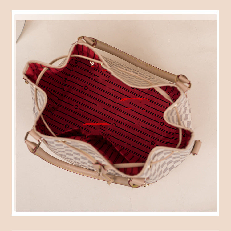 The Monte Carlo Checkered Bucket Bag – Luxury Drawstring Shoulder Tote Feminé Luxé