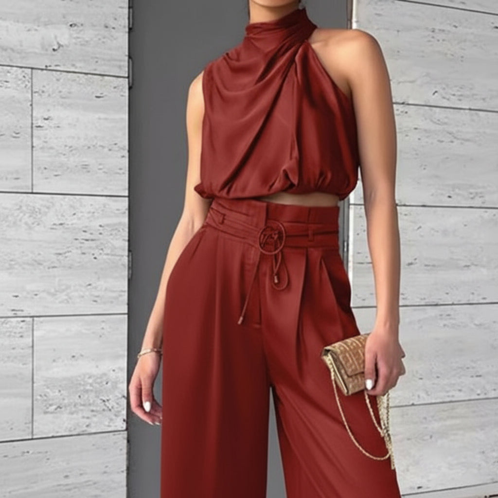 The Riviera Halter Crop Top & Wide-Leg Trousers Set | Summer Luxe Co-Ord Feminé Luxé