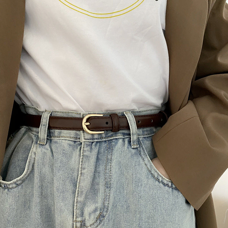 The Essential Chic: Minimalist Slim Faux Leather Belt with Pin Buckle Feminé Luxé