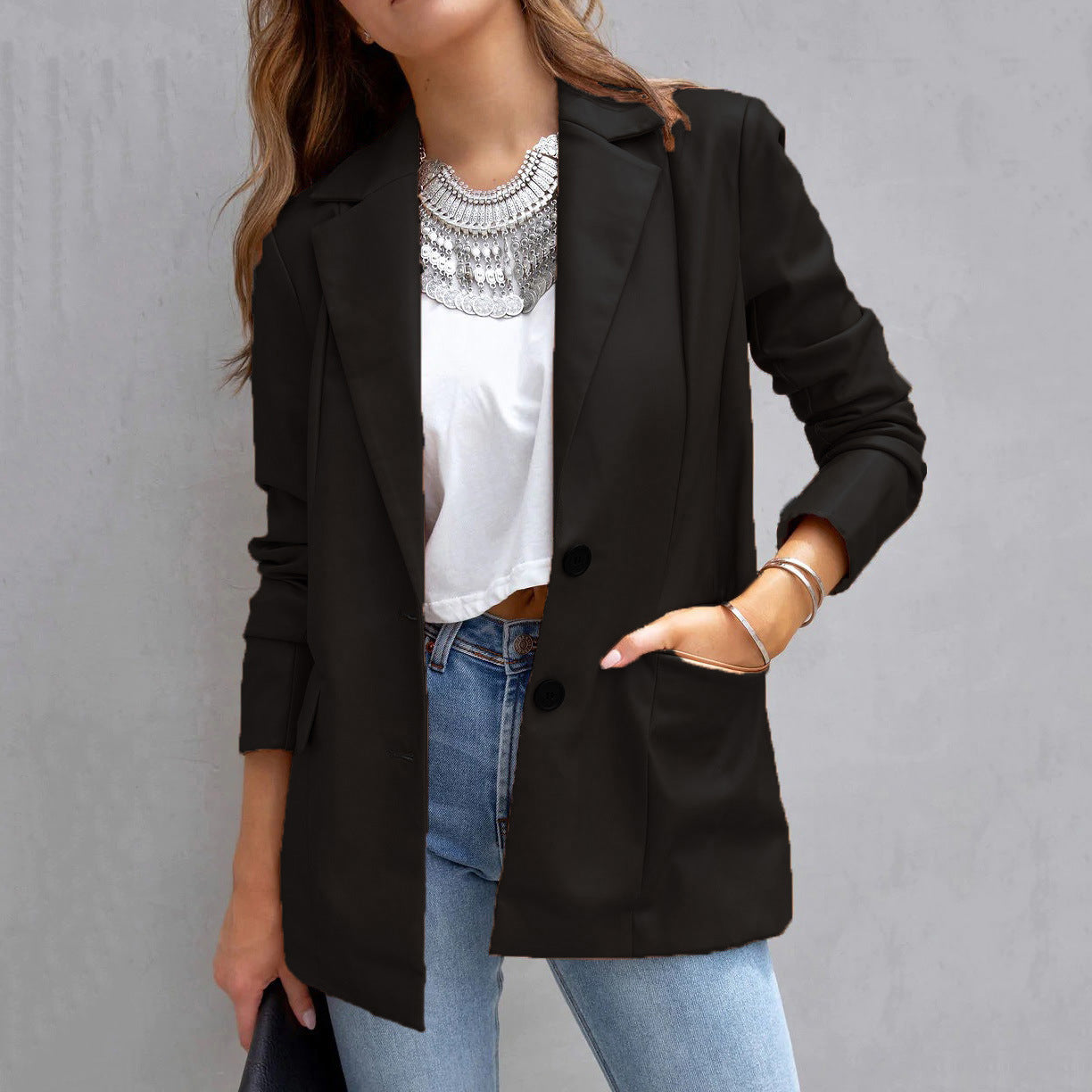 The 'Executive' Faux Leather Blazer | Single-Button Longline Cardigan Feminé Luxé