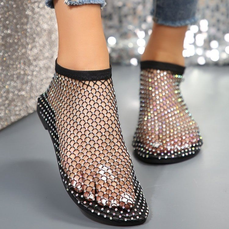The Starlight Mesh Slide: Crystal Embellished Statement Flats Feminé Luxé