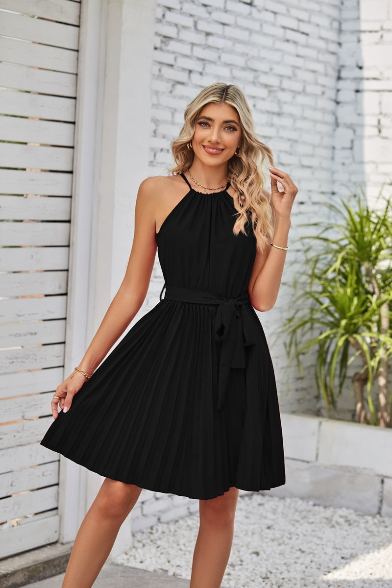 Elegant Halter Pleated Mini Dress Feminé Luxé