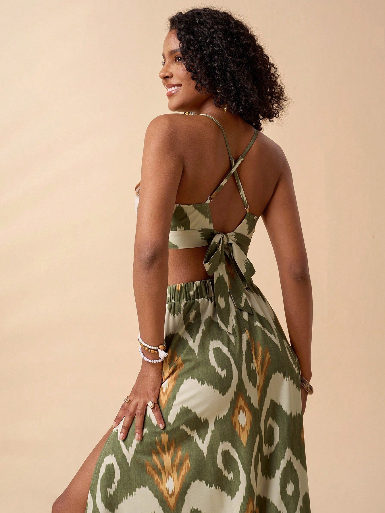 Palm Chic: Tie-Back Crop Top & High-Slit Maxi Skirt Co-ord Set Feminé Luxé