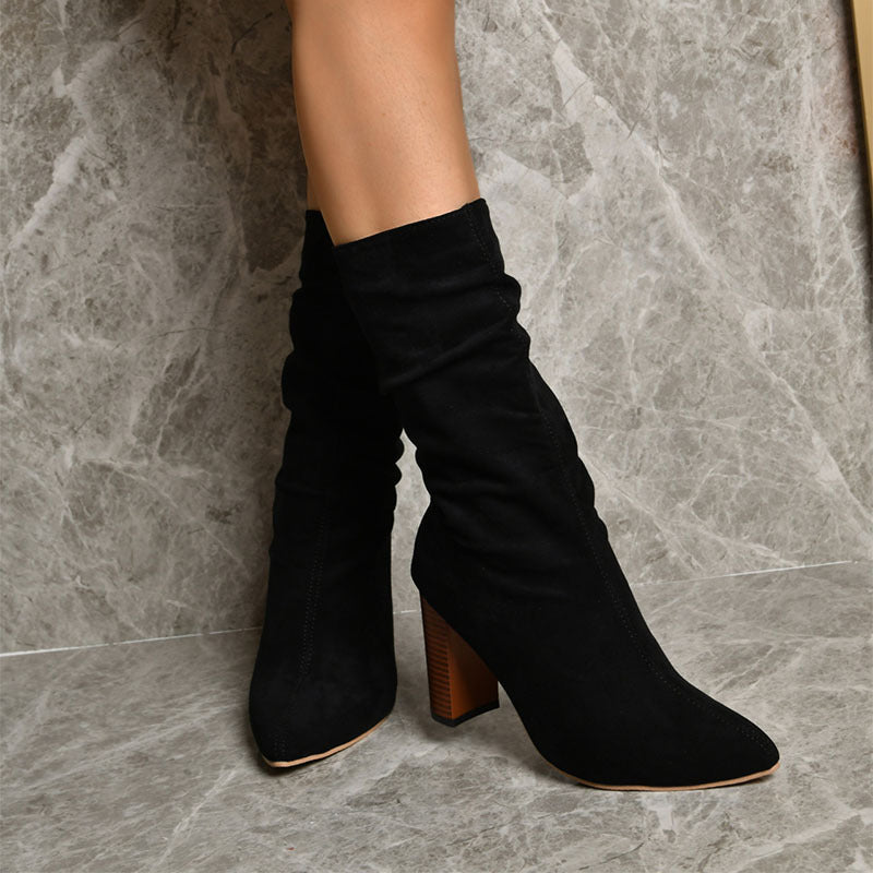 The 'Manhattan' Suede Mid-Calf Block Heel Boot Feminé Luxé