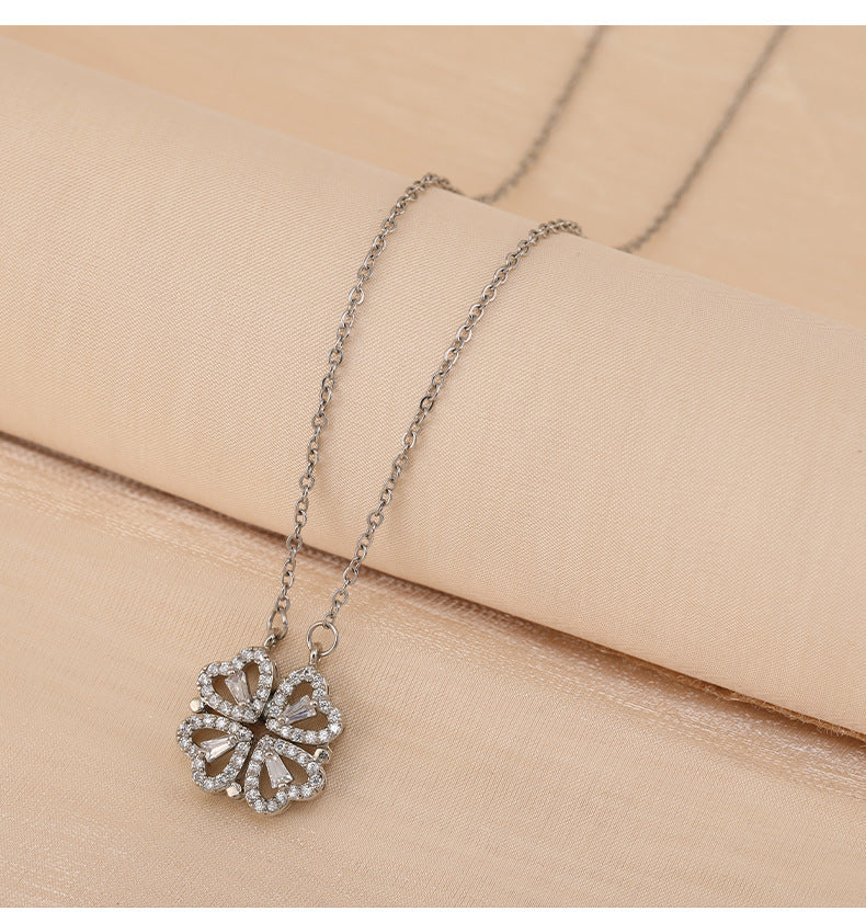 Luxury Four-Leaf Clover Radiance Necklace - Diamond-Inlaid Titanium Steel Charm Feminé Luxé