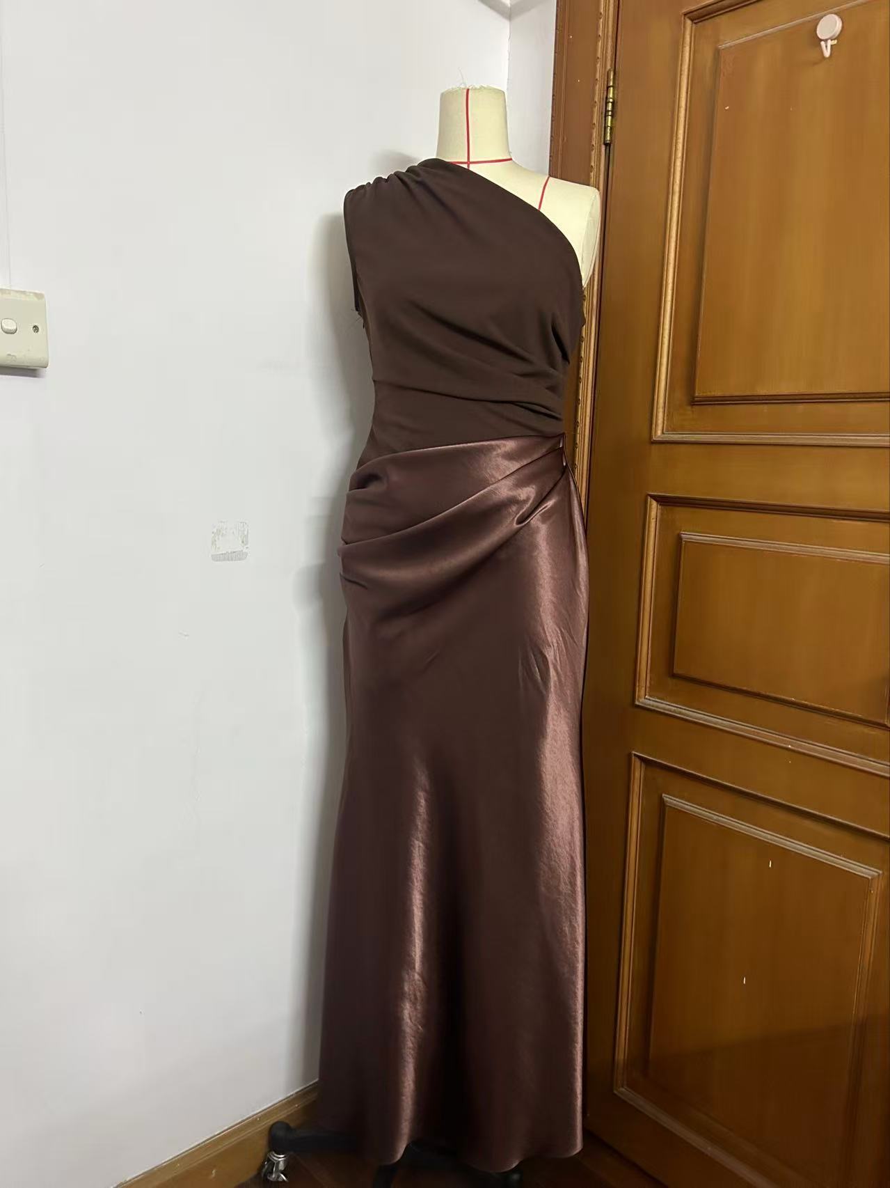 Espresso One-Shoulder Satin Gown Feminé Luxé