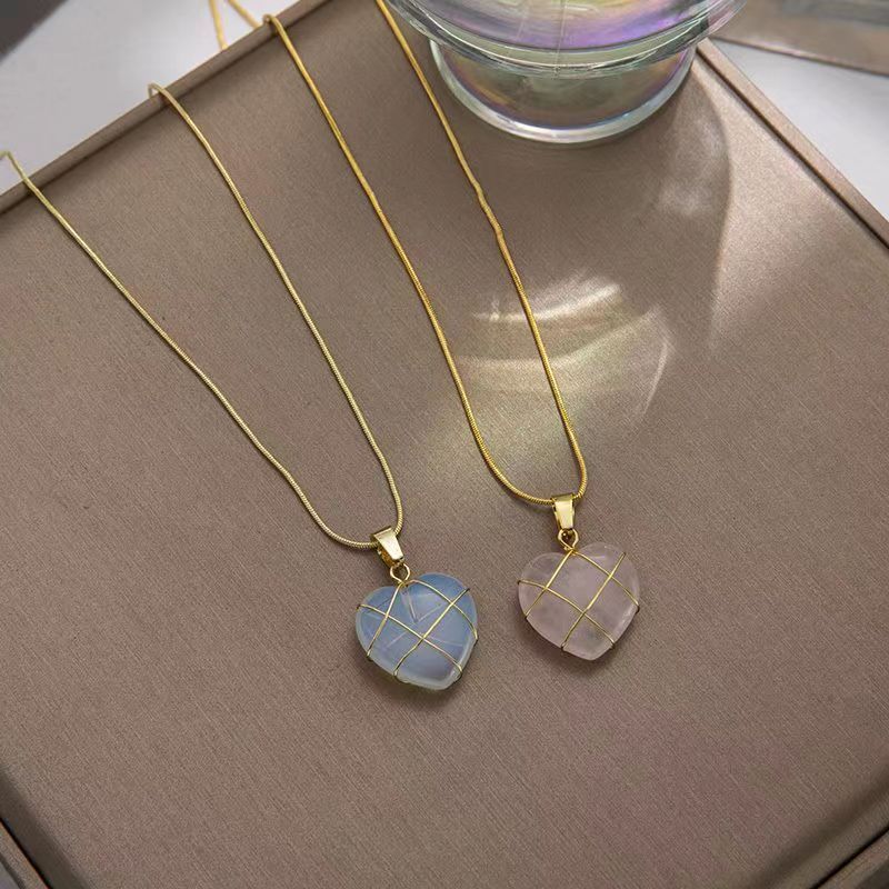 Princess Dream Moonstone Heart Necklace - Real Gold Plated Korean Love Charm Feminé Luxé