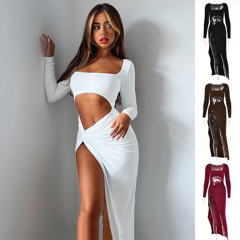 Feminé Luxé Exclusive Ultra Chic Cutout Maxi Gown | Long Sleeve Bodycon High Slit Party Dress Feminé Luxé