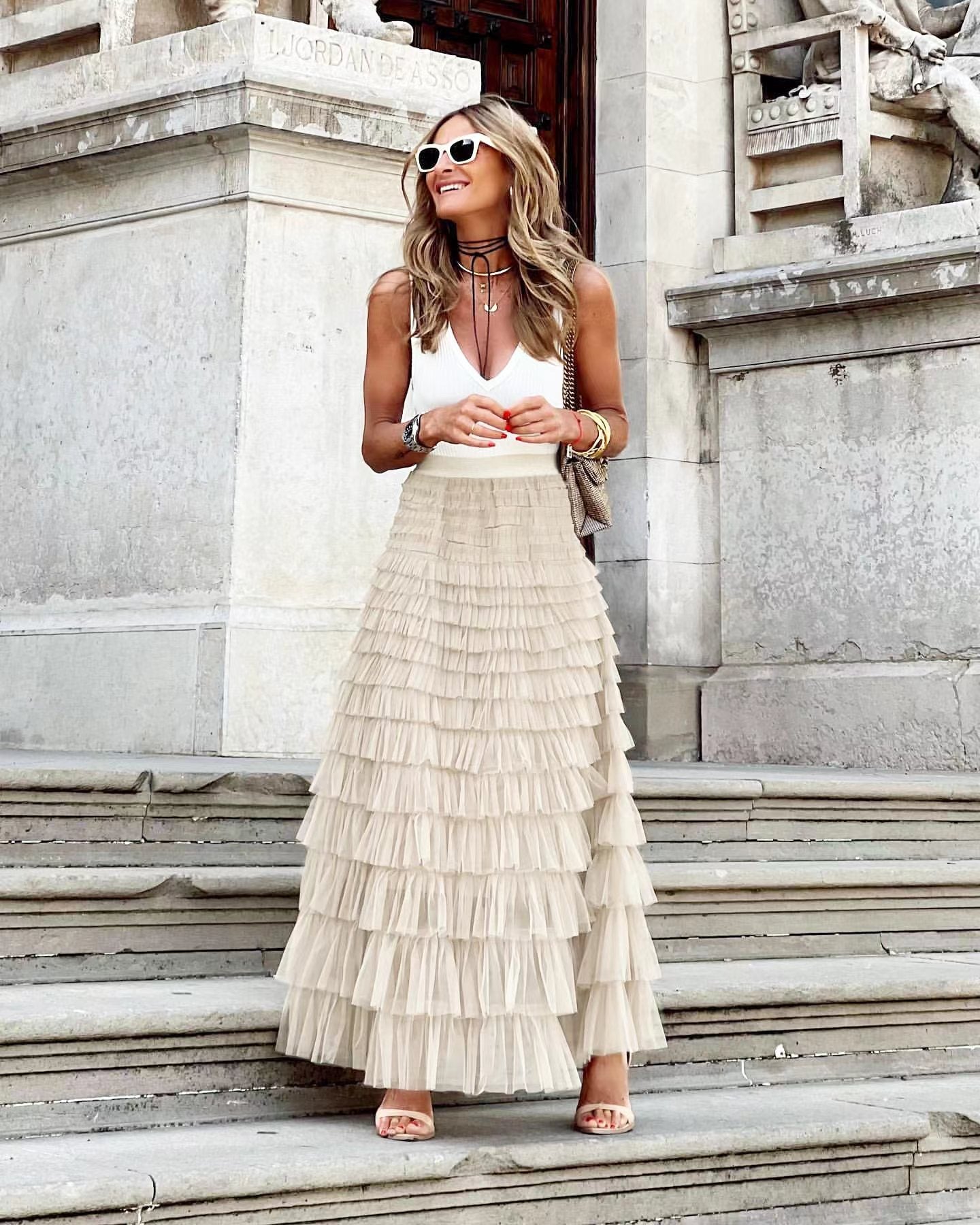 Feminé Luxé Exclusive The Grandeur Tiered Tulle Maxi Skirt for Women | High-Rise & Sculptural Volume Feminé Luxé