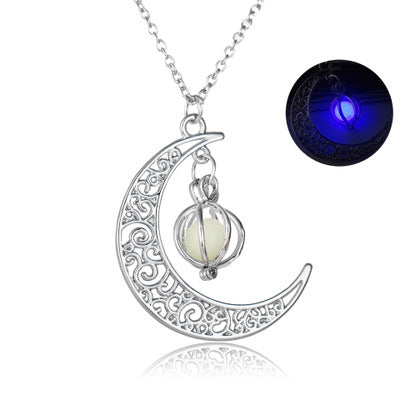Mystic Moonlight Glimmer Necklace - Glow-in-the-Dark Moonstone Charm on Bamboo Chain Feminé Luxé