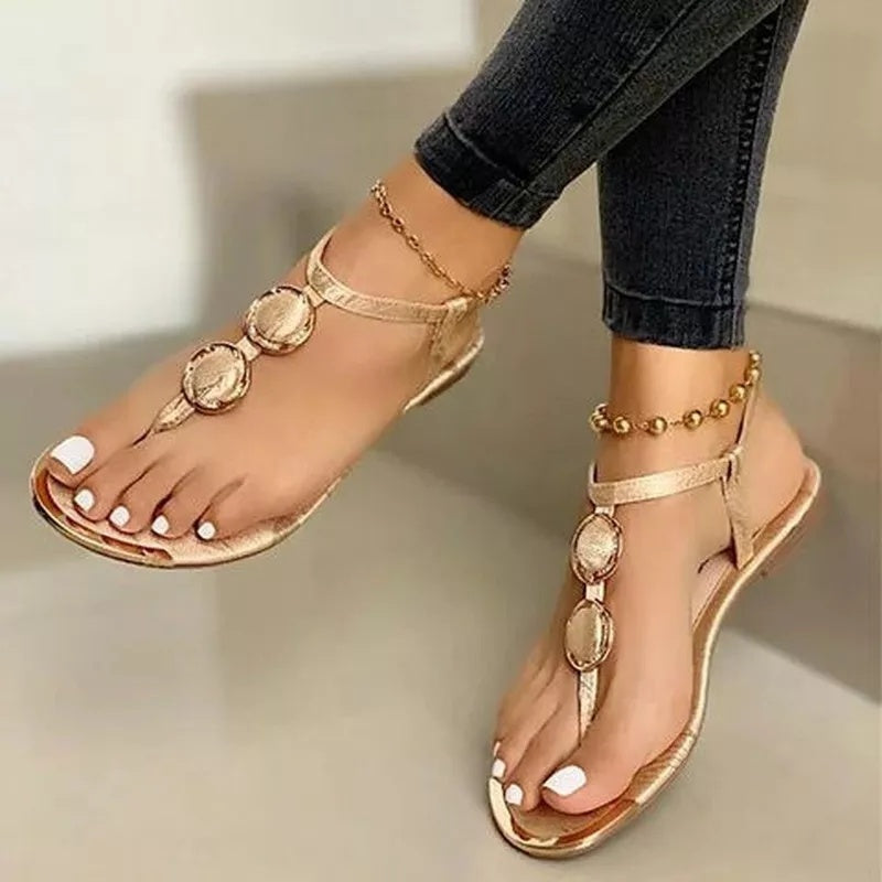 The Aegean Medallion Slide: Gilded Toe-Ring Flat Sandal Feminé Luxé