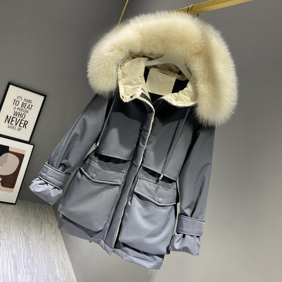 Hooded Puffer Coat with Detachable Faux Fur Trim Feminé Luxé