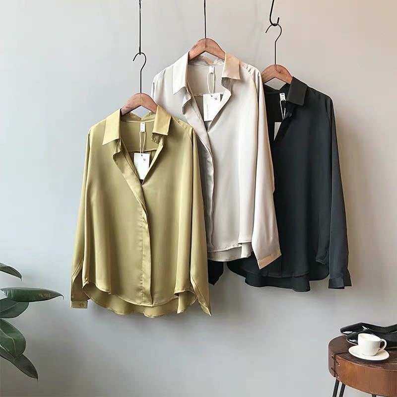 Champagne Satin Oversized Shirt Feminé Luxé