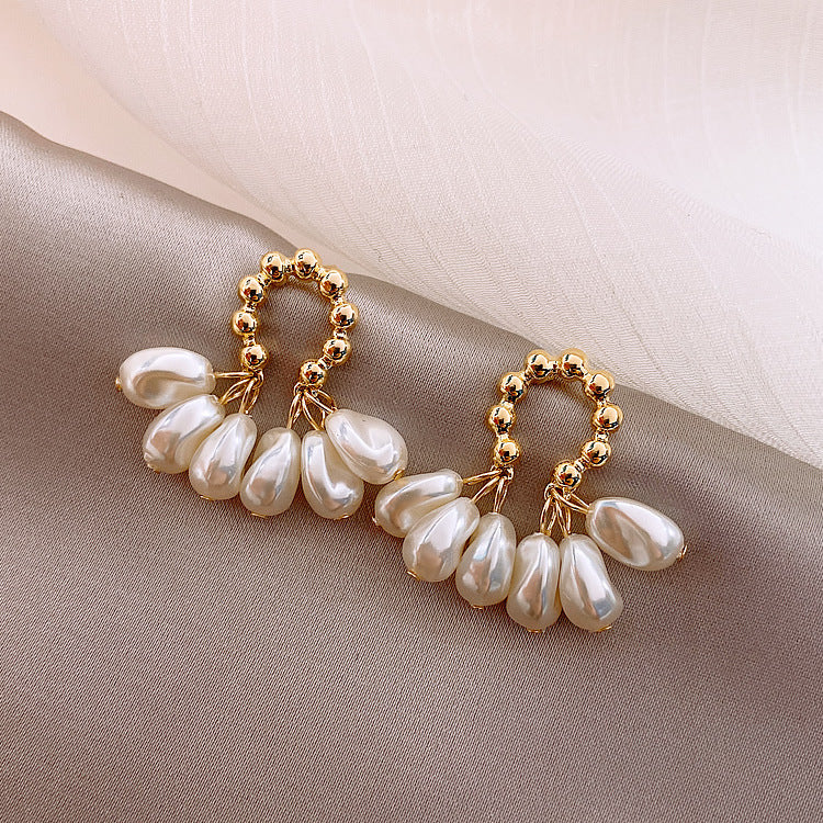 Luxury Baroque Teardrop Cluster Earrings | Gold Plated Hoop Dangles with Faux Pearls Feminé Luxé