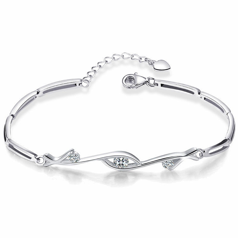 Delicate 925 Sterling Silver & White Gold Plated Zircon Line Bracelet Feminé Luxé