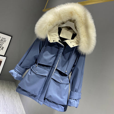 Hooded Puffer Coat with Detachable Faux Fur Trim Feminé Luxé