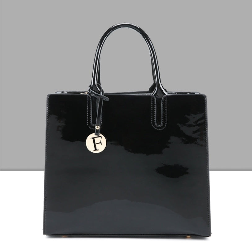 The Éclat Patent Leather Luxury Structured Tote – Convertible High-Shine 3-Piece Set Feminé Luxé