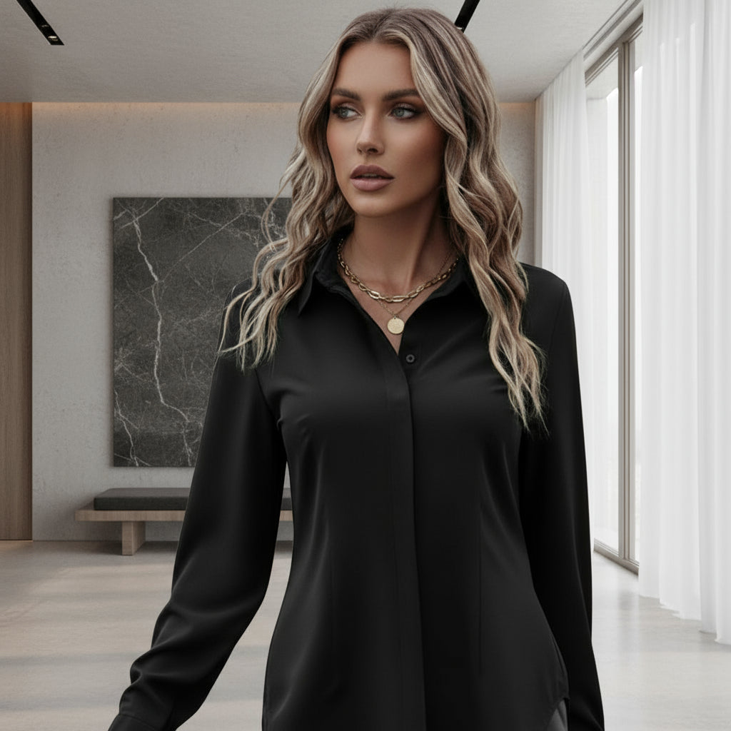 Crimson Satin Lapel Blouse Feminé Luxé