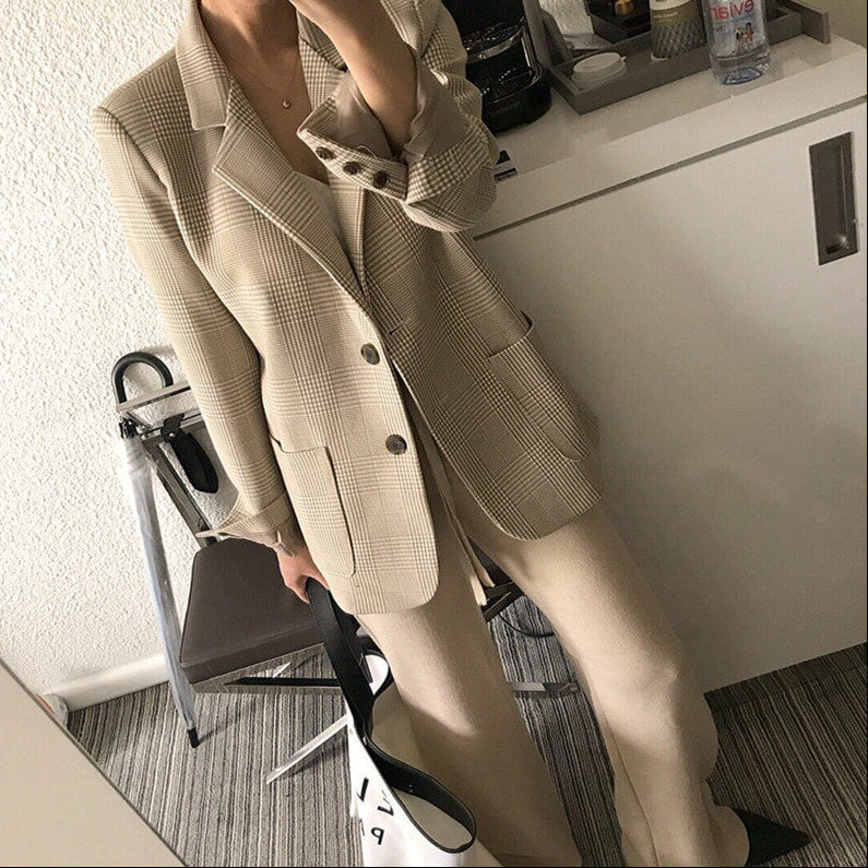 The Luxurious Heritage Plaid Oversized Blazer – Khaki Edit Feminé Luxé