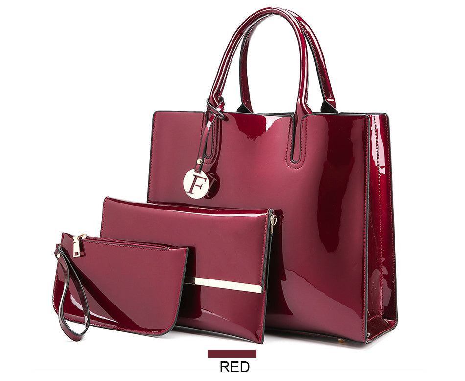 The Éclat Patent Leather Luxury Structured Tote – Convertible High-Shine 3-Piece Set Feminé Luxé