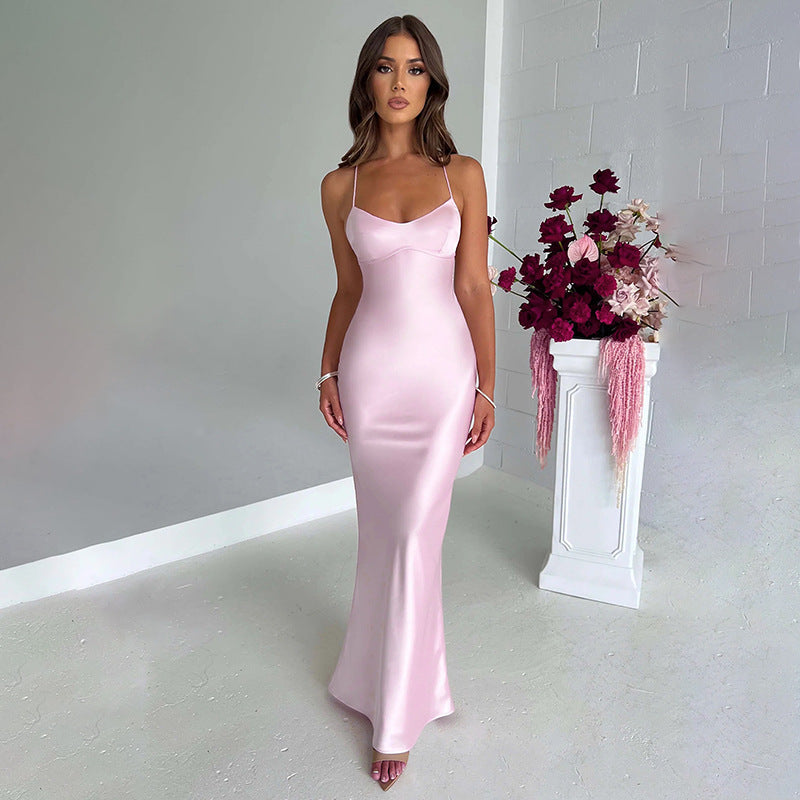 Copper Glow Backless Satin Dress Feminé Luxé