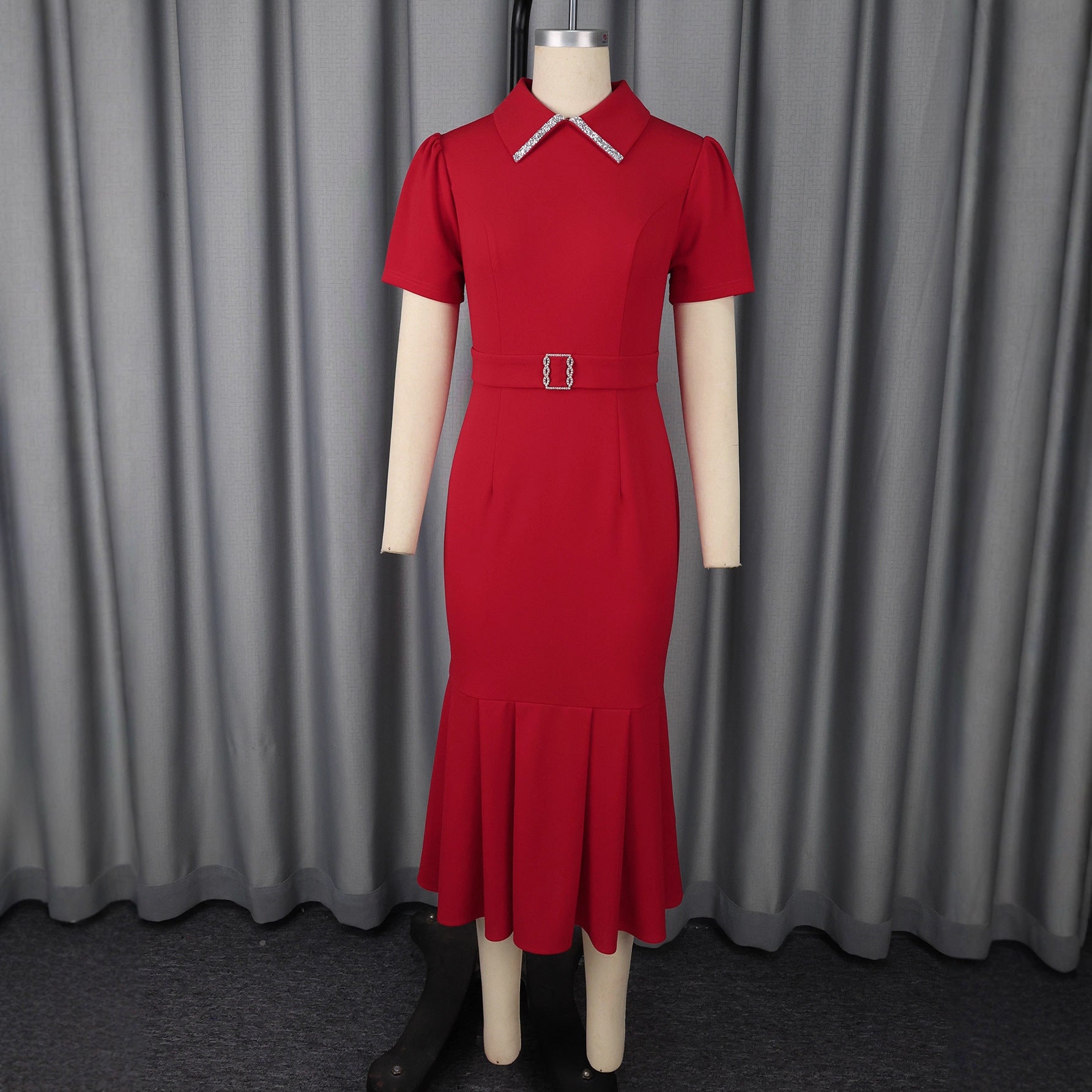 European Elegant Fashion Lapel Short Sleeve Dress Feminé Luxé