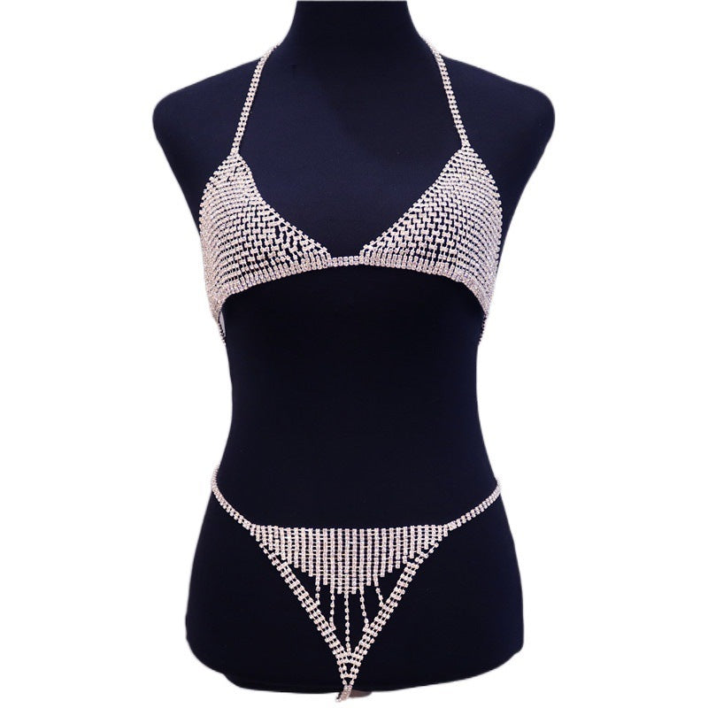 Sparkling Mesh Rhinestone Halter Bra & Bikini Panty Set Feminé Luxé