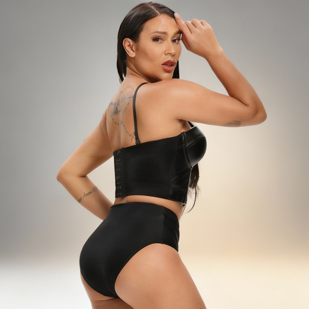 Edgy Faux Leather Tube Corset - Structured Backless Bustier Vest Top Feminé Luxé