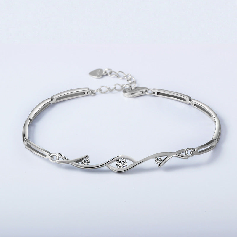 Delicate 925 Sterling Silver & White Gold Plated Zircon Line Bracelet Feminé Luxé