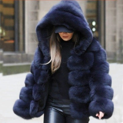 Luxury Fluffy Faux Fur Hooded Winter Coat Feminé Luxé