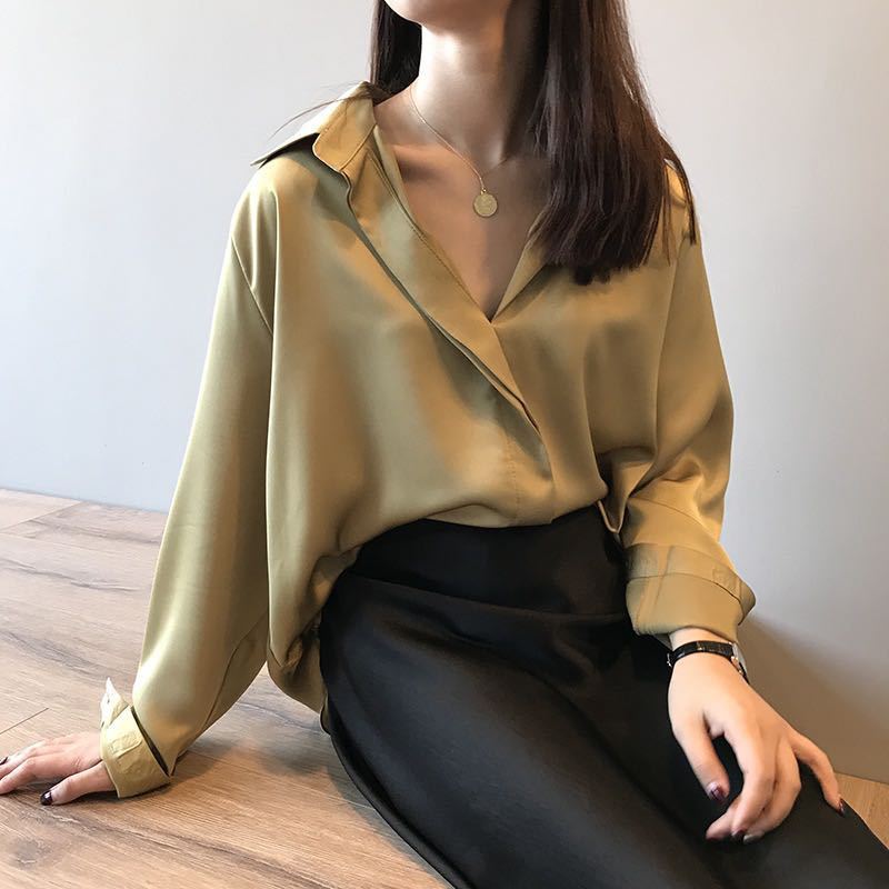 Champagne Satin Oversized Shirt Feminé Luxé