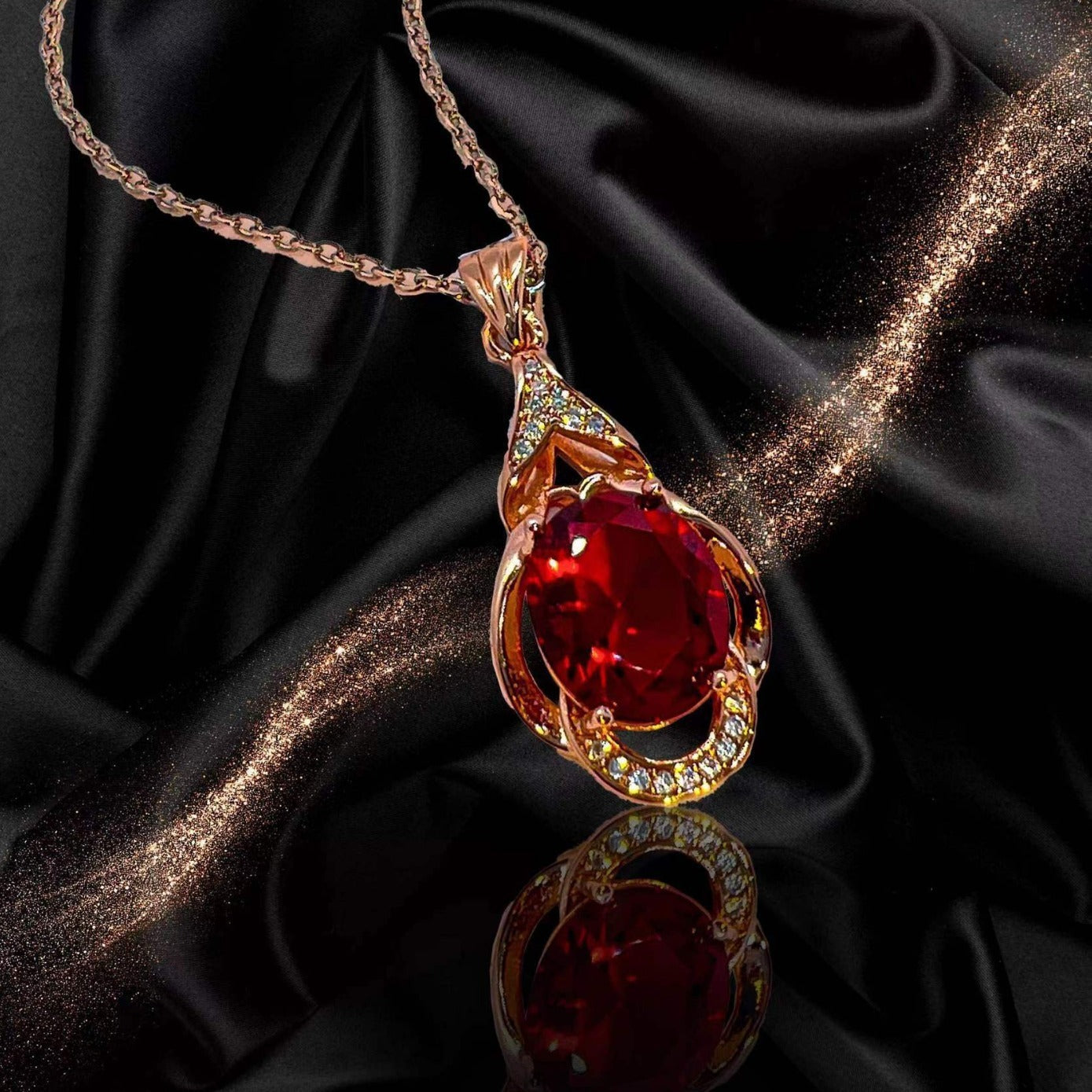 Ruby Red Turmaline Gemstone Trio Set | Necklace, Ring & Earrings – Gold Look Feminé Luxé