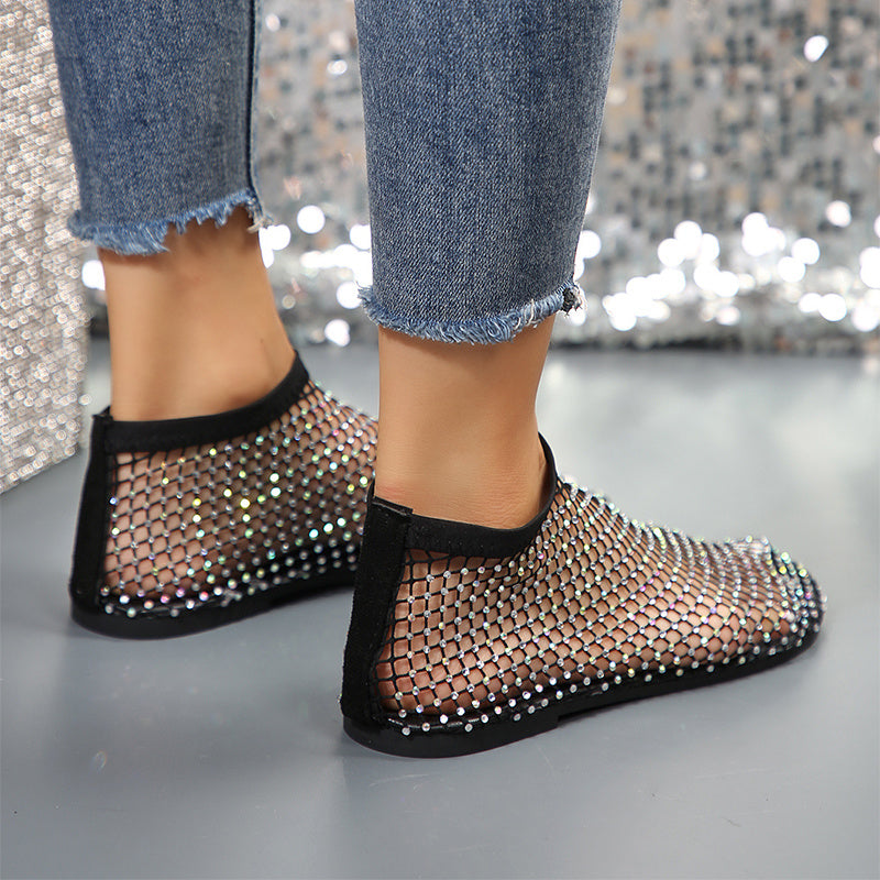 The Starlight Mesh Slide: Crystal Embellished Statement Flats Feminé Luxé