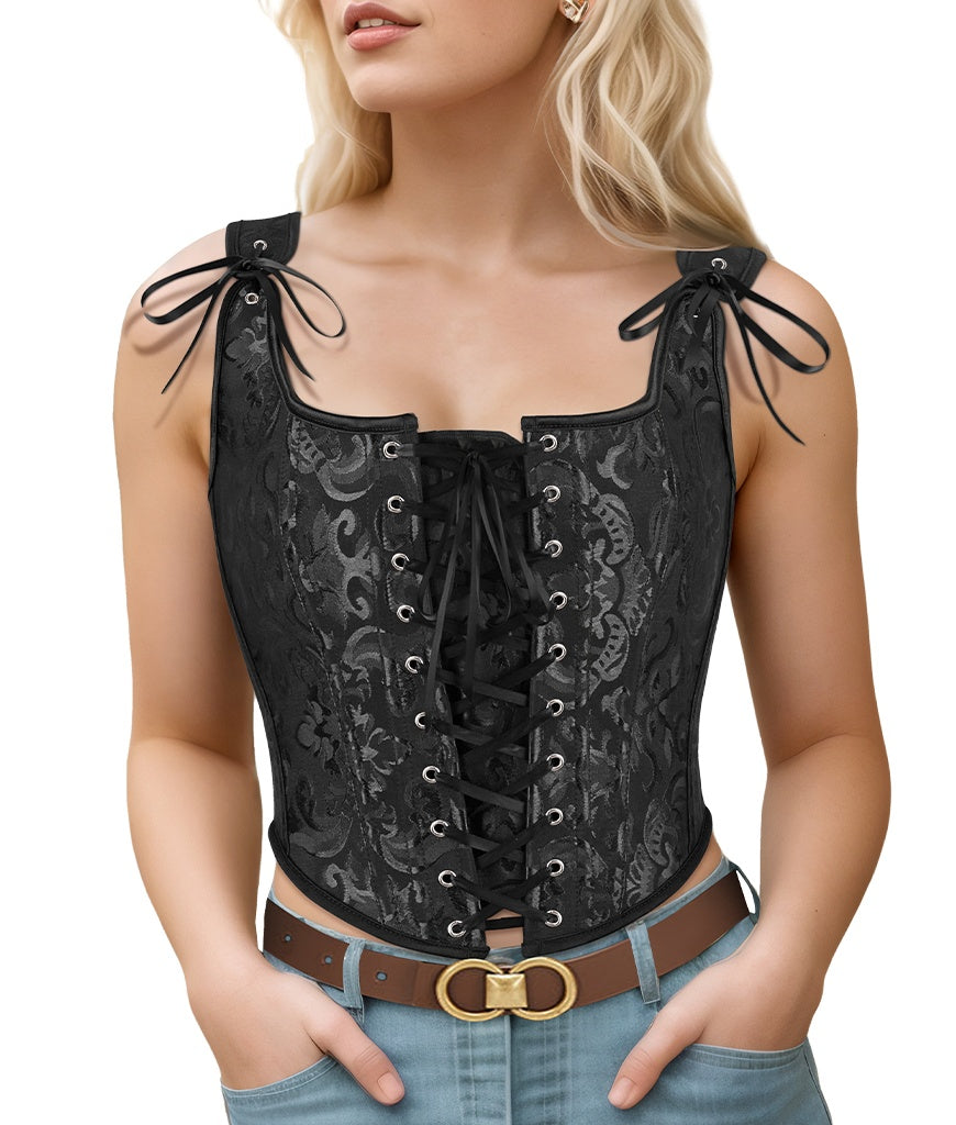 Renaissance Jacquard Corset Top with Tie Straps Feminé Luxé