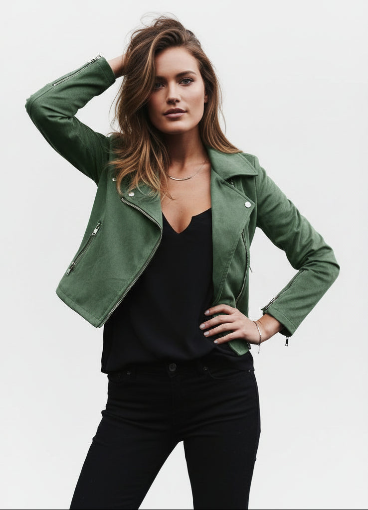 The 'Rider' Cropped Faux Suede Moto Jacket | Effortless Chic Outerwear Feminé Luxé