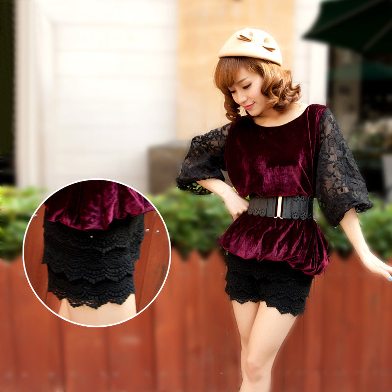 Lace Crochet Ruffle Hem Culottes Skorts (One Size) Feminé Luxé Exclusive Feminé Luxé