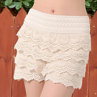 Lace Crochet Ruffle Hem Culottes Skorts (One Size) Feminé Luxé Exclusive Feminé Luxé