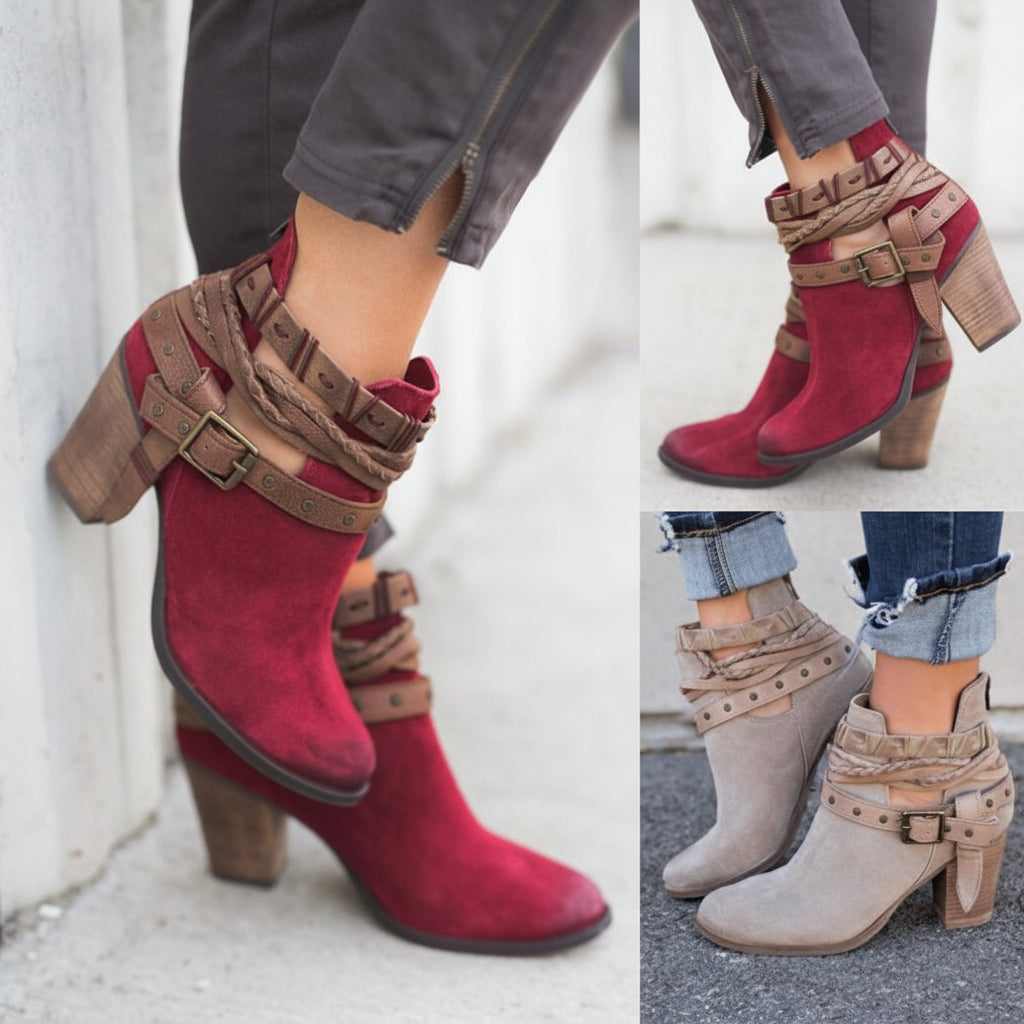 The 'Rebel Heart' Suede Rivet & Buckle Platform Boot Feminé Luxé