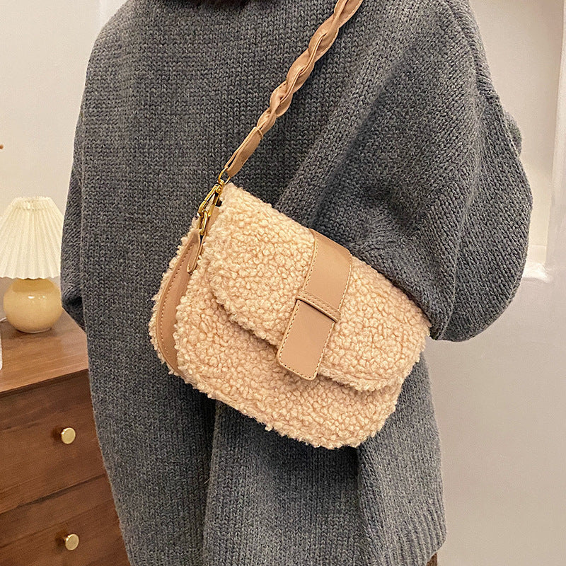 The Shearling Chic Saddle Bag – Faux Fur Street Style Convertible Shoulder Bag Feminé Luxé