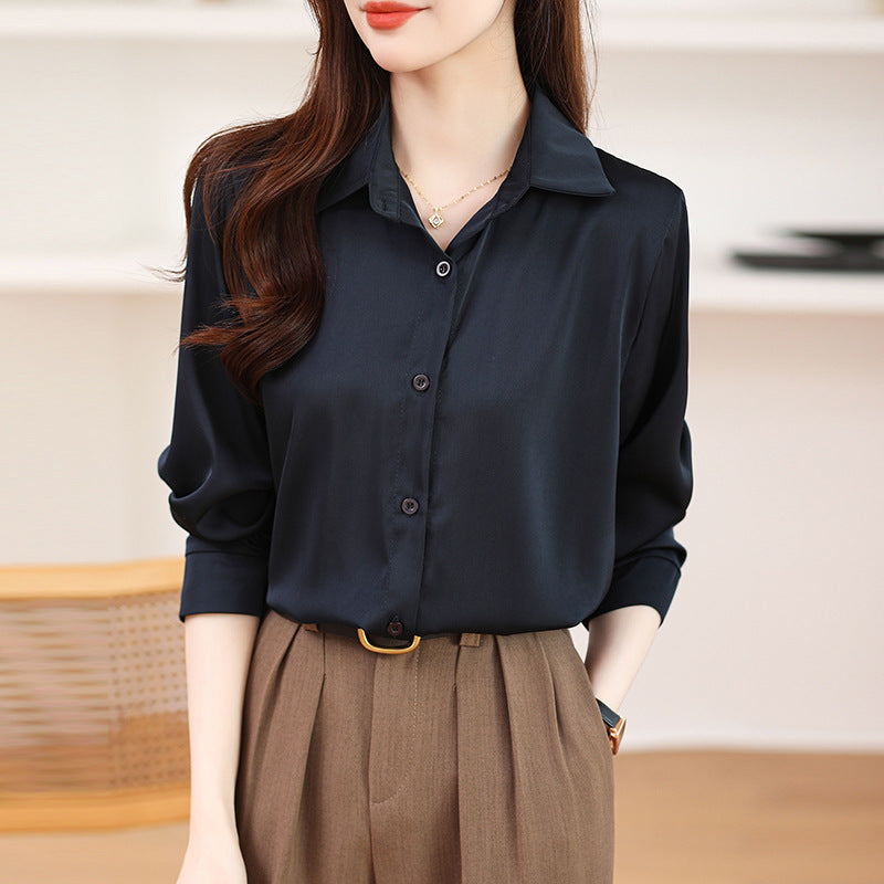Luxé Non-Iron Satin Blouse - Classic Silky Long Sleeve Shirt Feminé Luxé